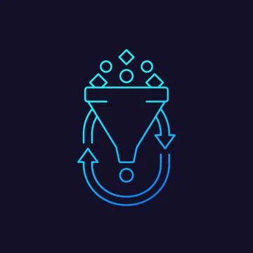 Filtering, data analytics line icon Illustrazione stock