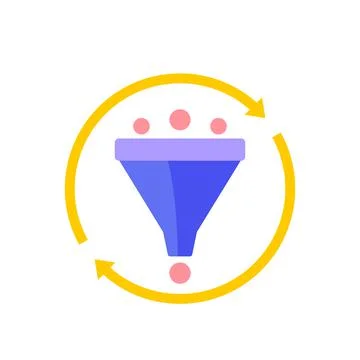Filtering icon with funnel, flat vector Illustrazione stock