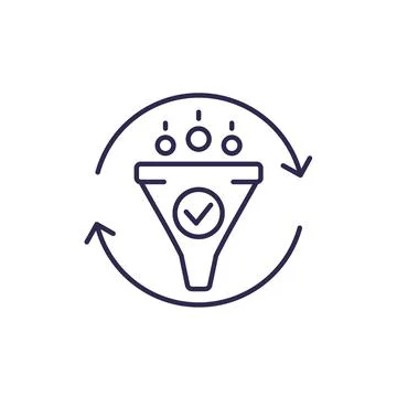 Filtering line icon with funnel Illustrazione stock