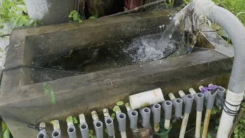 FILTERING THE SPRING WATER USING A BLACK NET Stock Footage 279164377