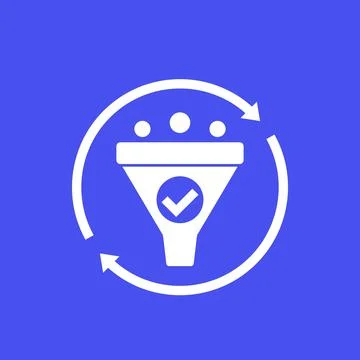Filtering, vector icon with funnel 스톡 일러스트
