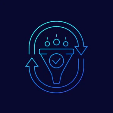 Filtering vector linear icon with funnel Stock Illustration