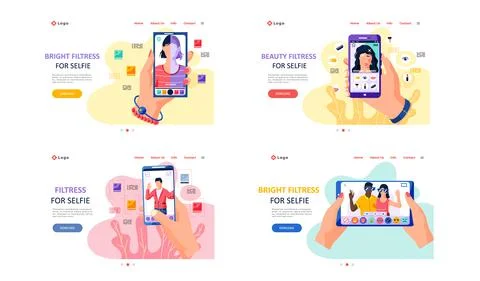 Filters for selfie screen interface photo frame in social media application with Ilustração Stock