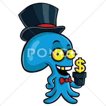 Filthy Rich Octopus Planting Money Stock Illustration