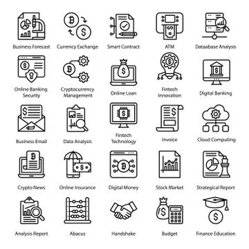 Fin Tech Startups Line Icons Set Stock Illustration