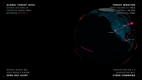 Final broadcast hold providing a cyber warfare globe, 4K Stock Footage 339091100
