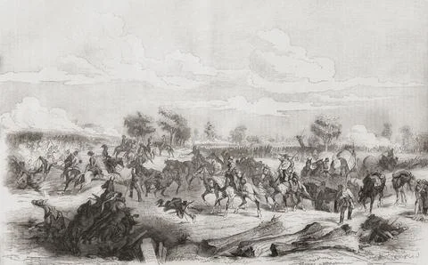 The final charge of the Austrian army at the Battle of Solferino, 24 June, 1859. Stock Illustration