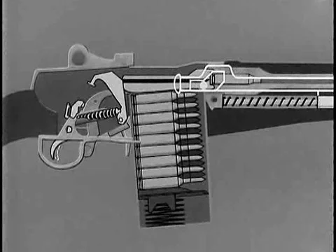 The final cocking step of the Cycle of Functioning of an M14 Rifle is 動画素材 75418346