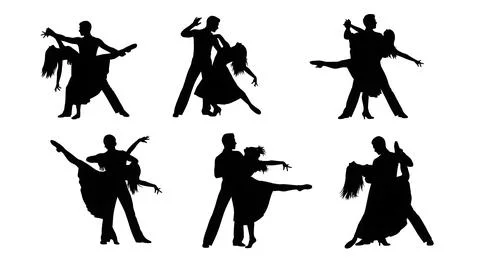 Final Dramatic Dance Pose Silhouette Set Stock Illustration