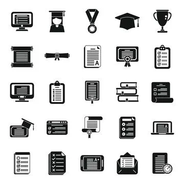 Final exam icons set simple vector. Student college Stock Illustration