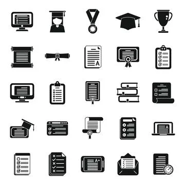 Final exam icons set simple . Student college Stock Illustration
