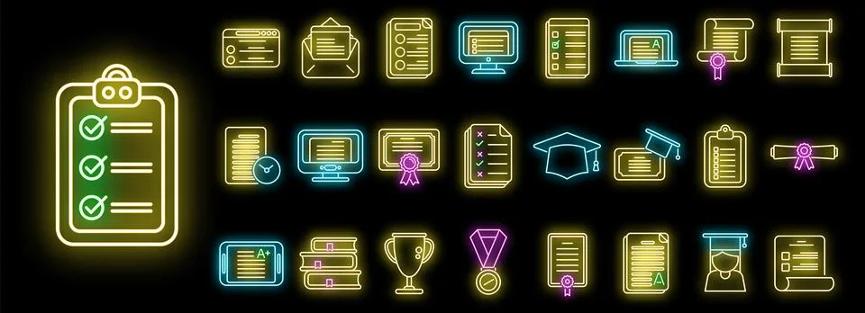 Final exam icons set vector neon イラスト素材