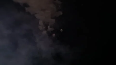 Final fireworks burst lights up the night sky with a bright flash. Stock Footage 320121695