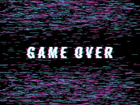 Final game glitch screen. Video game over inscription, broken final titles Stock Illustration