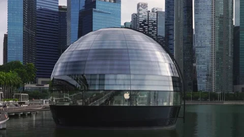 Final look of newly opened  Apple Store. First shop on the wate Stock Footage 139054357