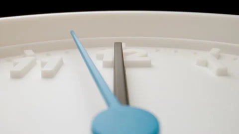 Final moment: second hand approaching 12 o'clock on dial. Close up. bottom view Stock Footage 148468080