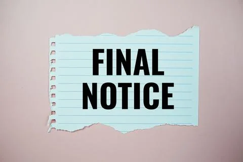 Final Notice text written on paper torn top view on pink background Stock Photos