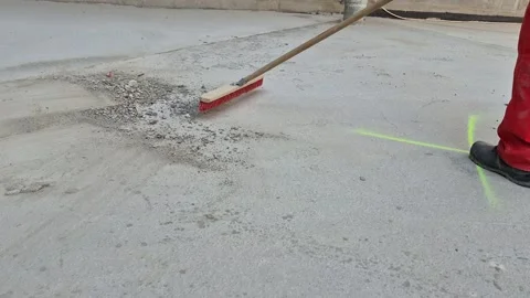 Final Outdoor Cleaning of Construction Site with Industrial Broom 스톡 동영상 342527154