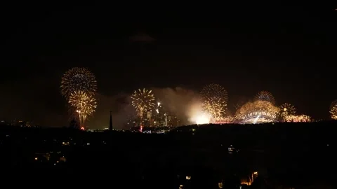 The final part of Sydney NYE firework display 2025 6K Stock Footage 296861193
