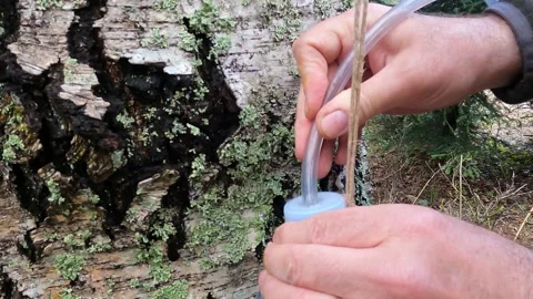 Final preparations for collecting birch sap Stock Footage 328161266