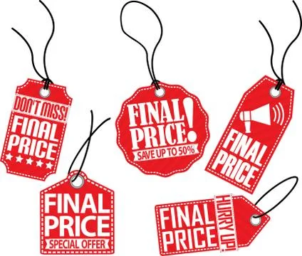 Final price red tag set, vector illustration Illustrazione stock