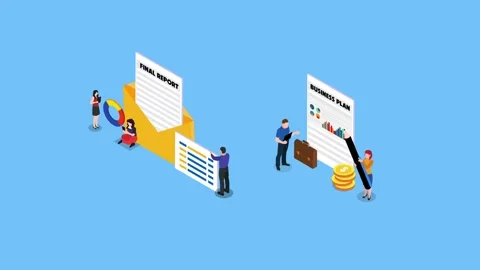 Final report and business plan 3d animation cartoon Stock Footage 302533185