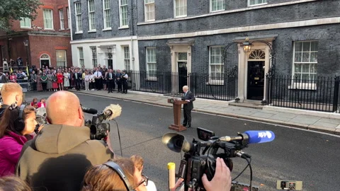 Final speech Primer Minister Boris Johnson at Downing  Street number 10 Stock Footage 210417289
