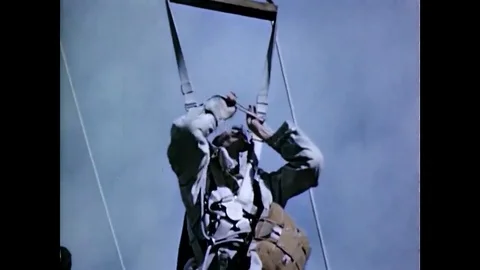 The final stage of the let down procedure training for parachute landing takes Stock Footage 109554858