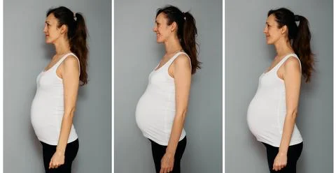 The final stretch of pregnancy progression. Beautiful timeline of third tri.. Stock Photos