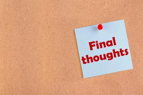 Final thoughts, text on white paper on pinboard Stock Illustration