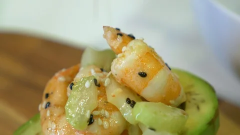The final touch of the chef-sesame, shrimp Stock Footage 91231159