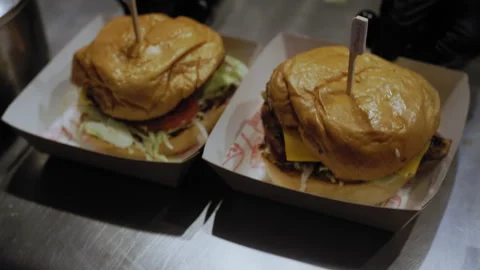 Final Touch: Toothpick in Gourmet BBQ Burger Stock-Footage 307065501