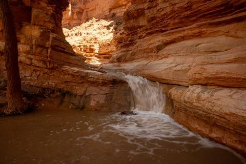Final Waterfall Drops Into Large Pool In Sulfur Creek 写真素材