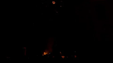 The finale show of fireworks explodes outside the lighthouse in Alanya. The sky Stock Footage 293066920