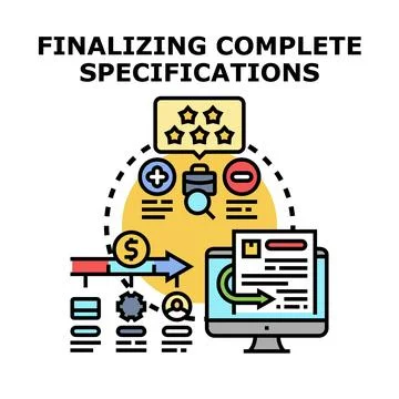 Finalizing complete specifications for product development success Stock Illustration