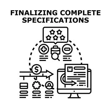 Finalizing complete specifications for product development success Stock Illustration
