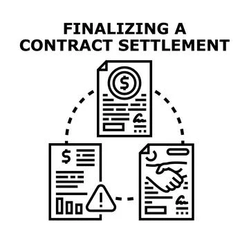 Finalizing contract settlement process with agreements and analysis Stock Illustration