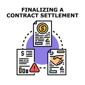 Finalizing contract settlement process with agreements and analysis Stock Illustration