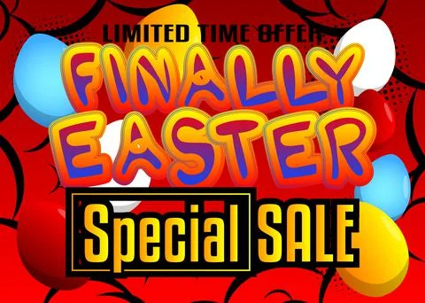 Finally Easter Special Sale - Comic book style holiday related text. Greeting Stock Illustration