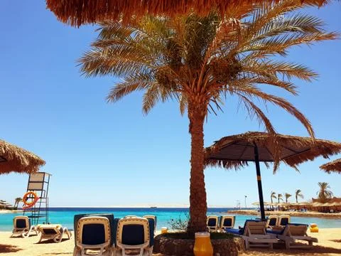 Finally opened some beaches for a holiday in Egypt after the pandemic Stock Photos
