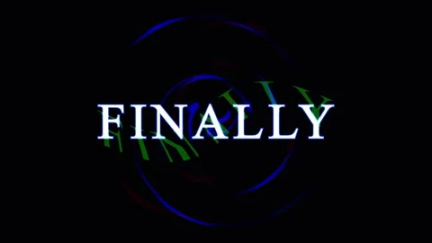 Finally text animation with glitch and swirl effects in dark background for.. Stock Footage 344035019