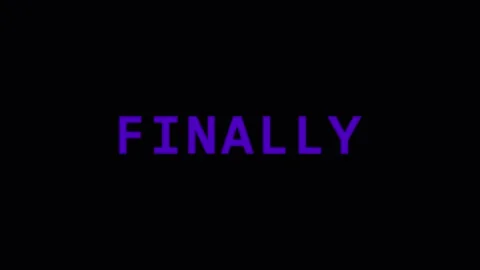 FINALLY text appearing with digital glitch effect in dark background cinema.. Stock-Footage 344035017
