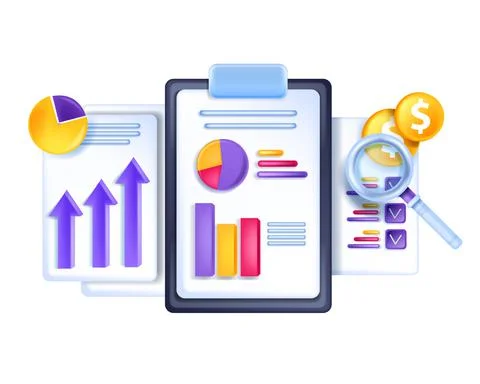Finance 3D data analysis concept, vector business strategy research Stock Illustration