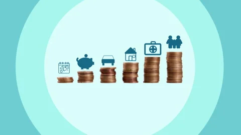 Finance, abstract and coin stack with icon for capital gain, investment and Stock Footage 305780682