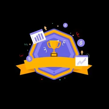 Finance Achievement Vector Design with Trophy, Polygon Shape, Ribbon Illustrazione stock