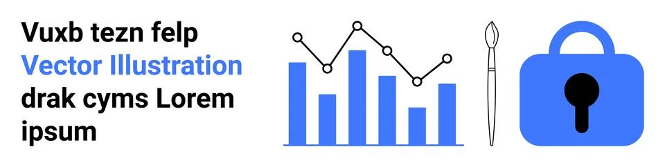 Finance Analysis and Security with Graphs and Lock on White Background イラスト素材