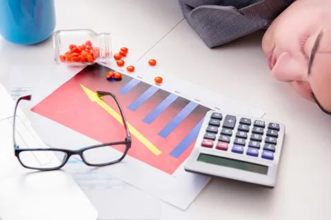 Finance analyst feeling sick due to bad results Stock Photos