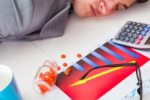 Finance analyst feeling sick due to bad results Stock Photos