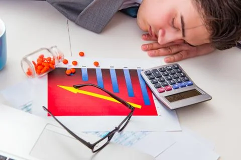 Finance analyst feeling sick due to bad results Stock Photos