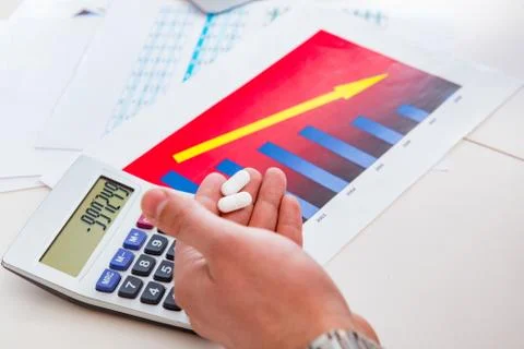 Finance analyst feeling sick due to bad results Stock Photos